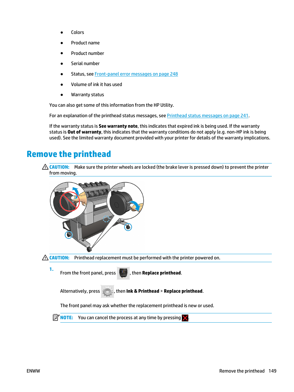 Remove the printhead | HP Designjet T3500 Production eMFP User Manual | Page 159 / 278