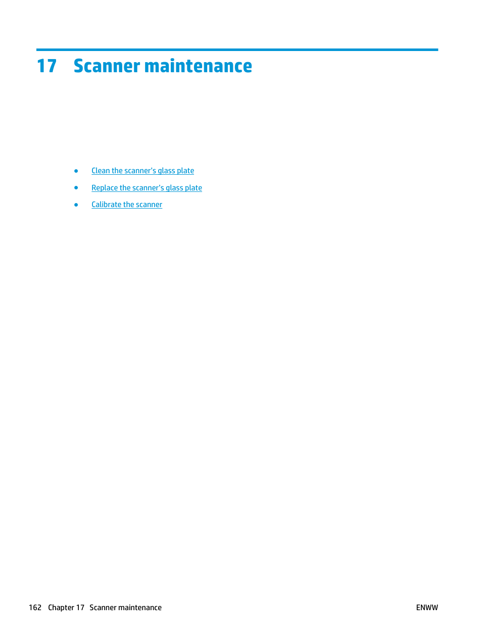 Scanner maintenance, 17 scanner maintenance | HP Designjet T3500 Production eMFP User Manual | Page 172 / 278
