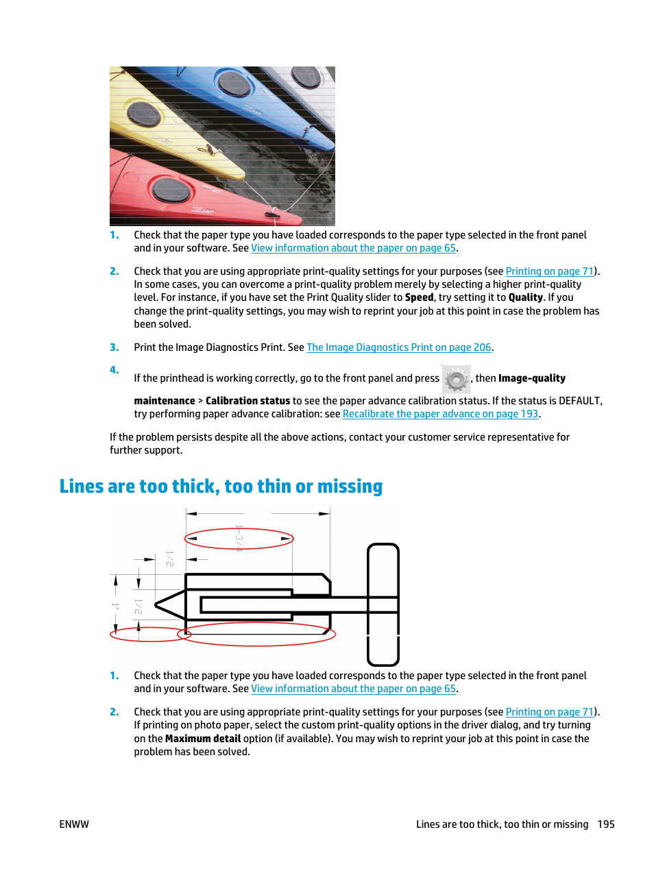 Lines are too thick, too thin or missing | HP Designjet T3500 Production eMFP User Manual | Page 205 / 278