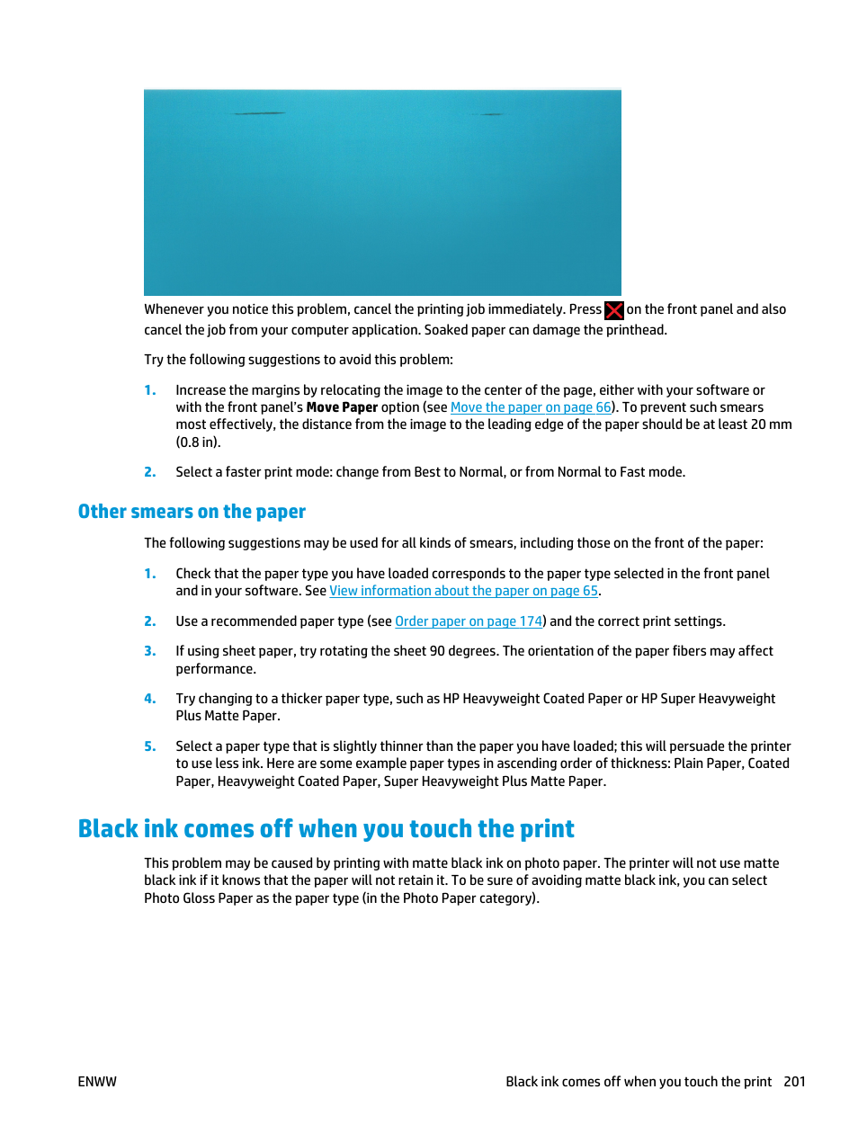 Other smears on the paper, Black ink comes off when you touch the print | HP Designjet T3500 Production eMFP User Manual | Page 211 / 278