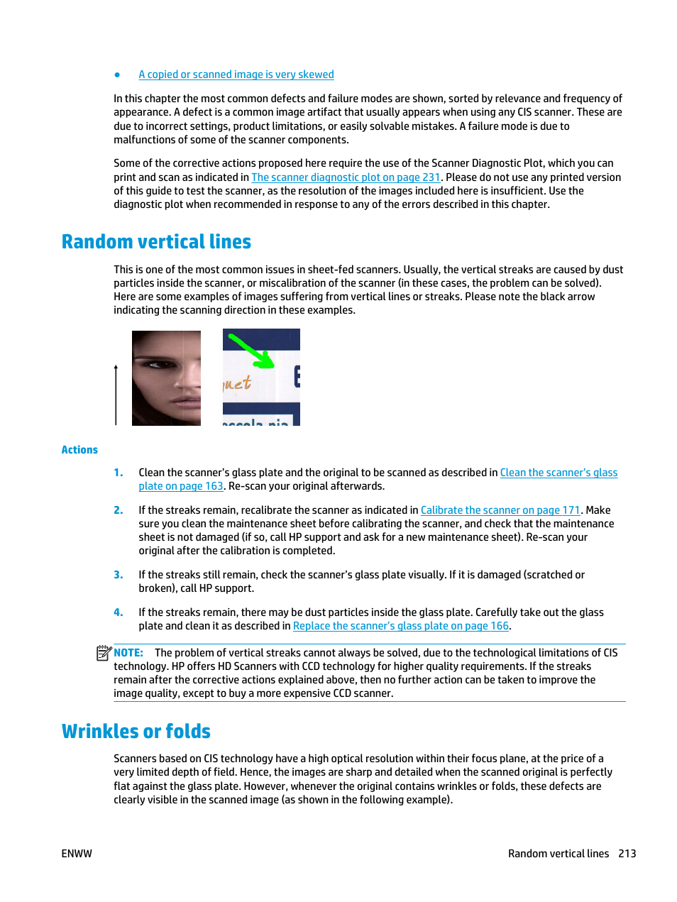 Random vertical lines, Wrinkles or folds, Random vertical lines wrinkles or folds | HP Designjet T3500 Production eMFP User Manual | Page 223 / 278