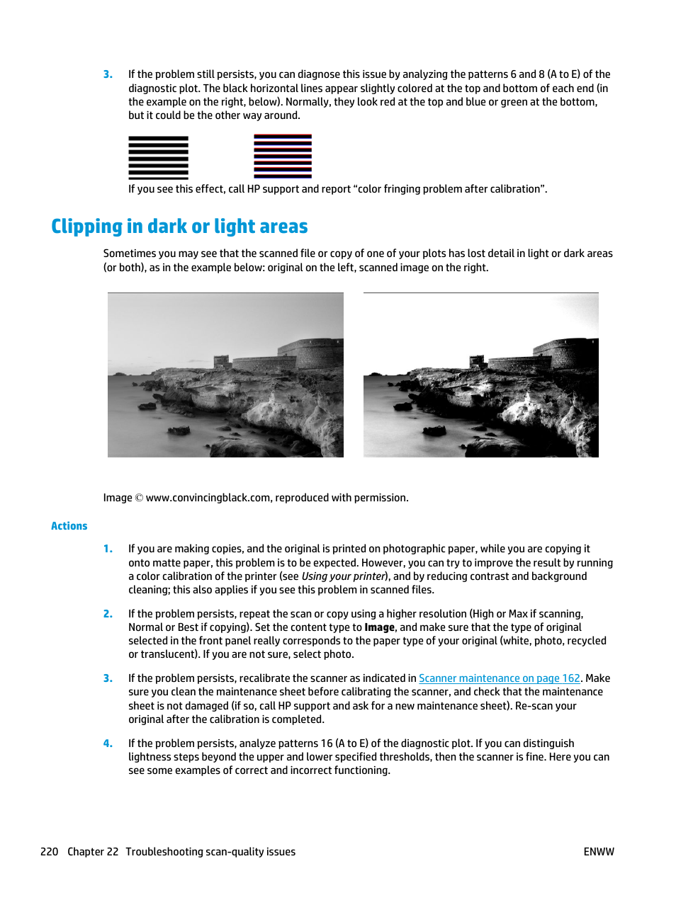 Clipping in dark or light areas, Clipping | HP Designjet T3500 Production eMFP User Manual | Page 230 / 278