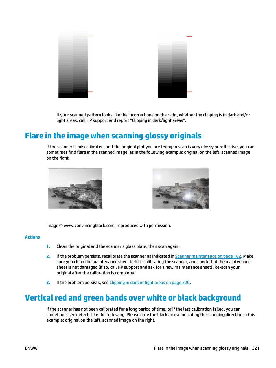 Flare in the image when scanning glossy originals | HP Designjet T3500 Production eMFP User Manual | Page 231 / 278