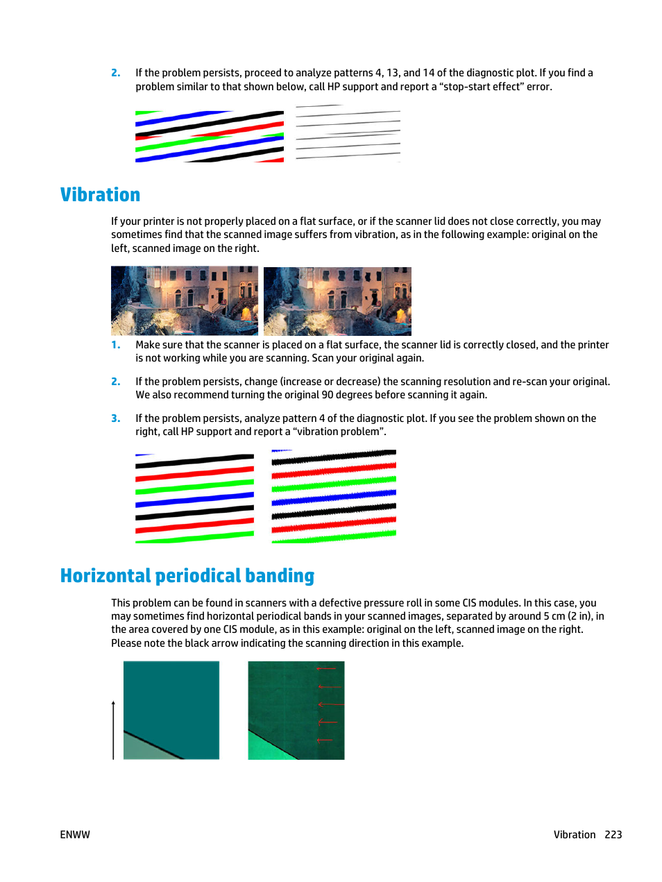 Vibration, Horizontal periodical banding, Vibration horizontal periodical banding | HP Designjet T3500 Production eMFP User Manual | Page 233 / 278