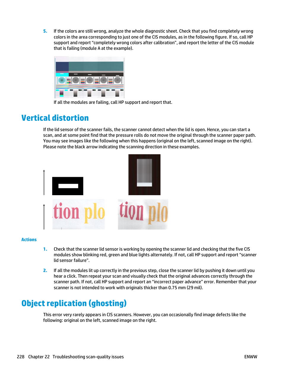 Vertical distortion, Object replication (ghosting), Vertical distortion object replication (ghosting) | HP Designjet T3500 Production eMFP User Manual | Page 238 / 278