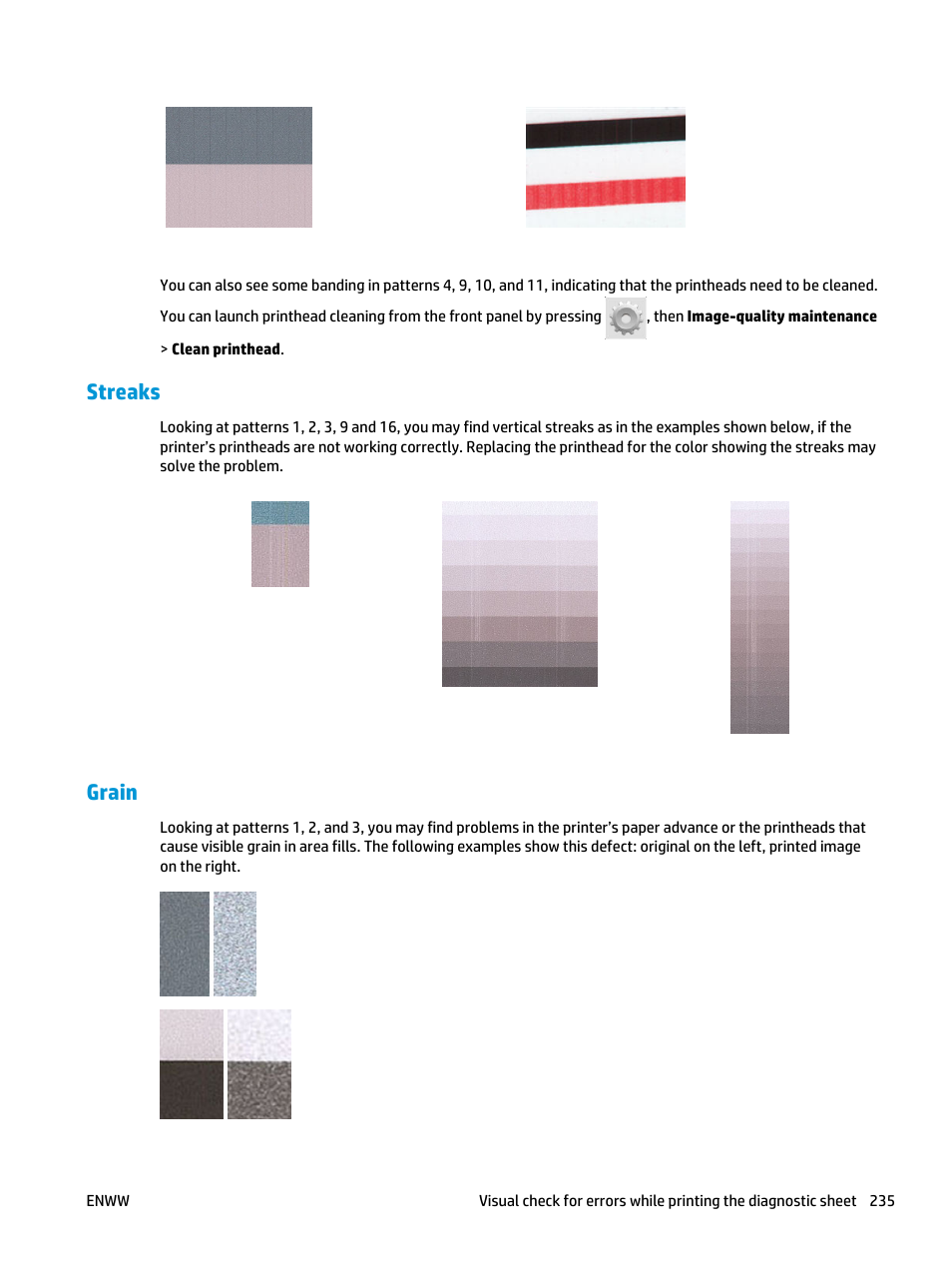 Streaks, Grain | HP Designjet T3500 Production eMFP User Manual | Page 245 / 278