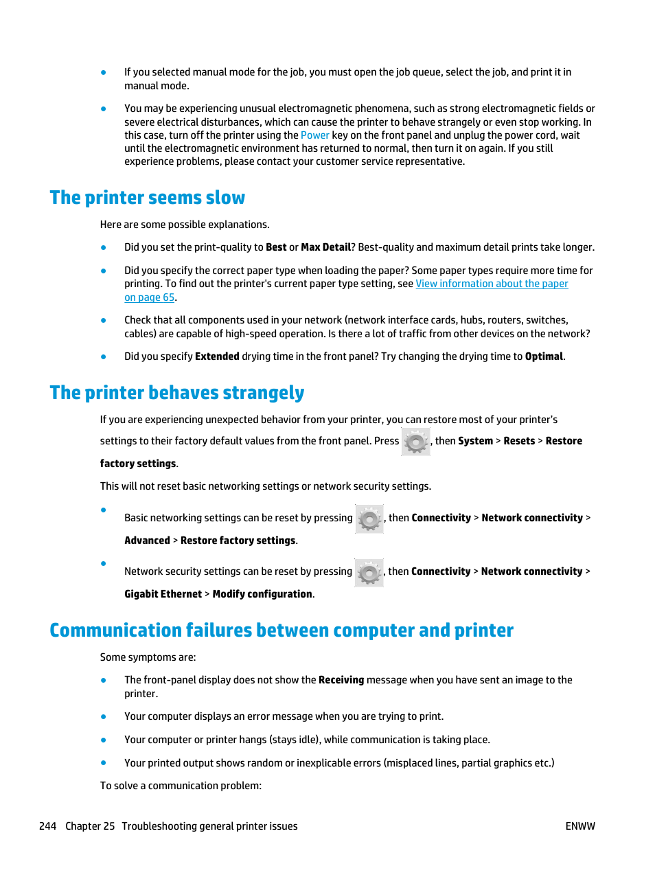 The printer seems slow, The printer behaves strangely | HP Designjet T3500 Production eMFP User Manual | Page 254 / 278