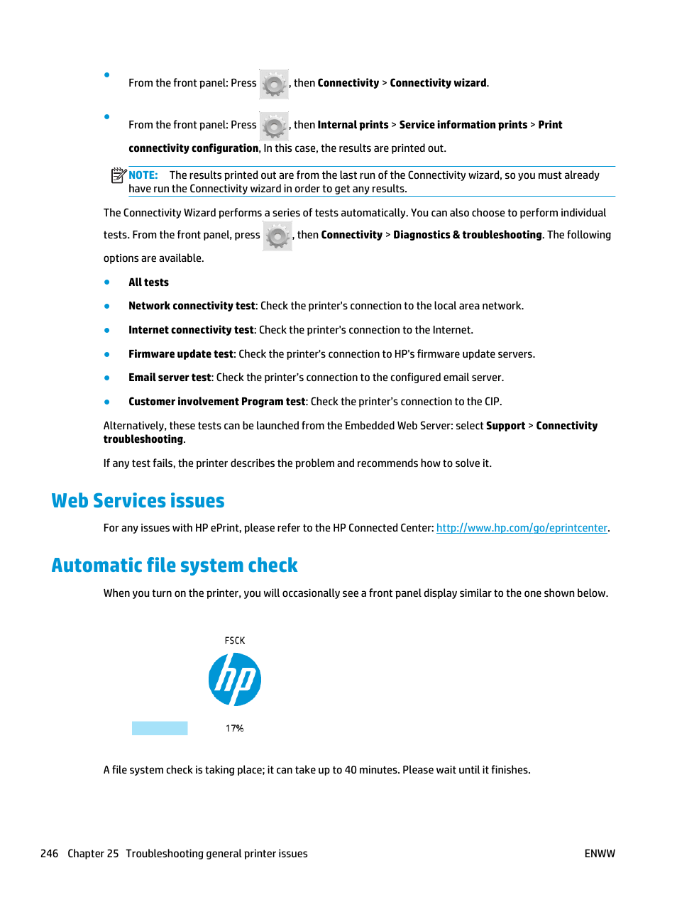 Web services issues, Automatic file system check, Web services issues automatic file system check | HP Designjet T3500 Production eMFP User Manual | Page 256 / 278