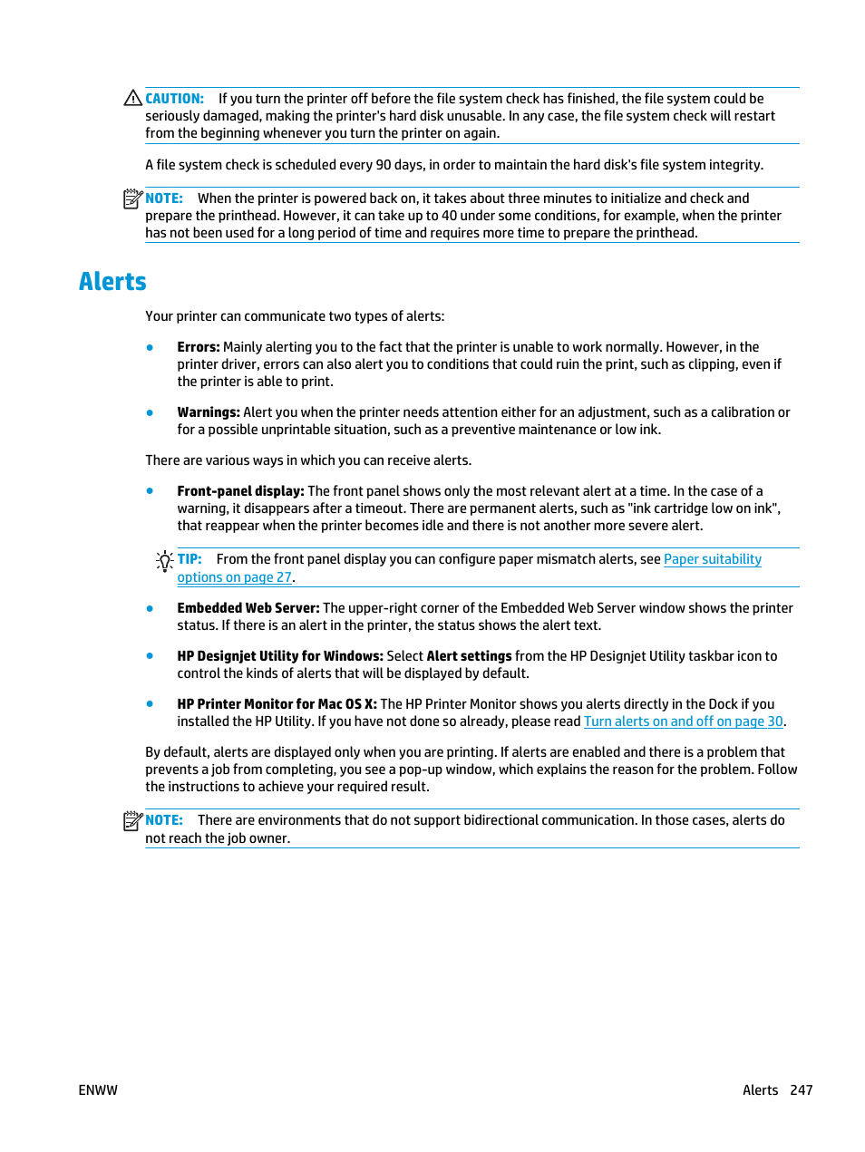 Alerts, Which explains why the job | HP Designjet T3500 Production eMFP User Manual | Page 257 / 278
