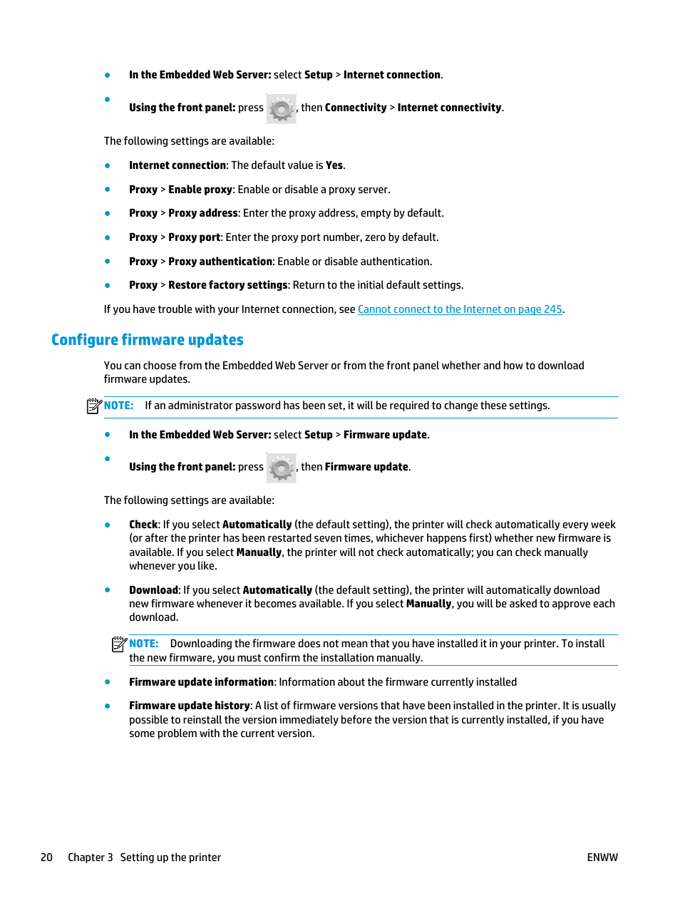 Configure firmware updates | HP Designjet T3500 Production eMFP User Manual | Page 30 / 278