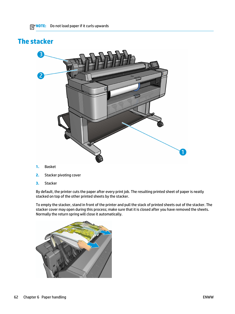 The stacker | HP Designjet T3500 Production eMFP User Manual | Page 72 / 278