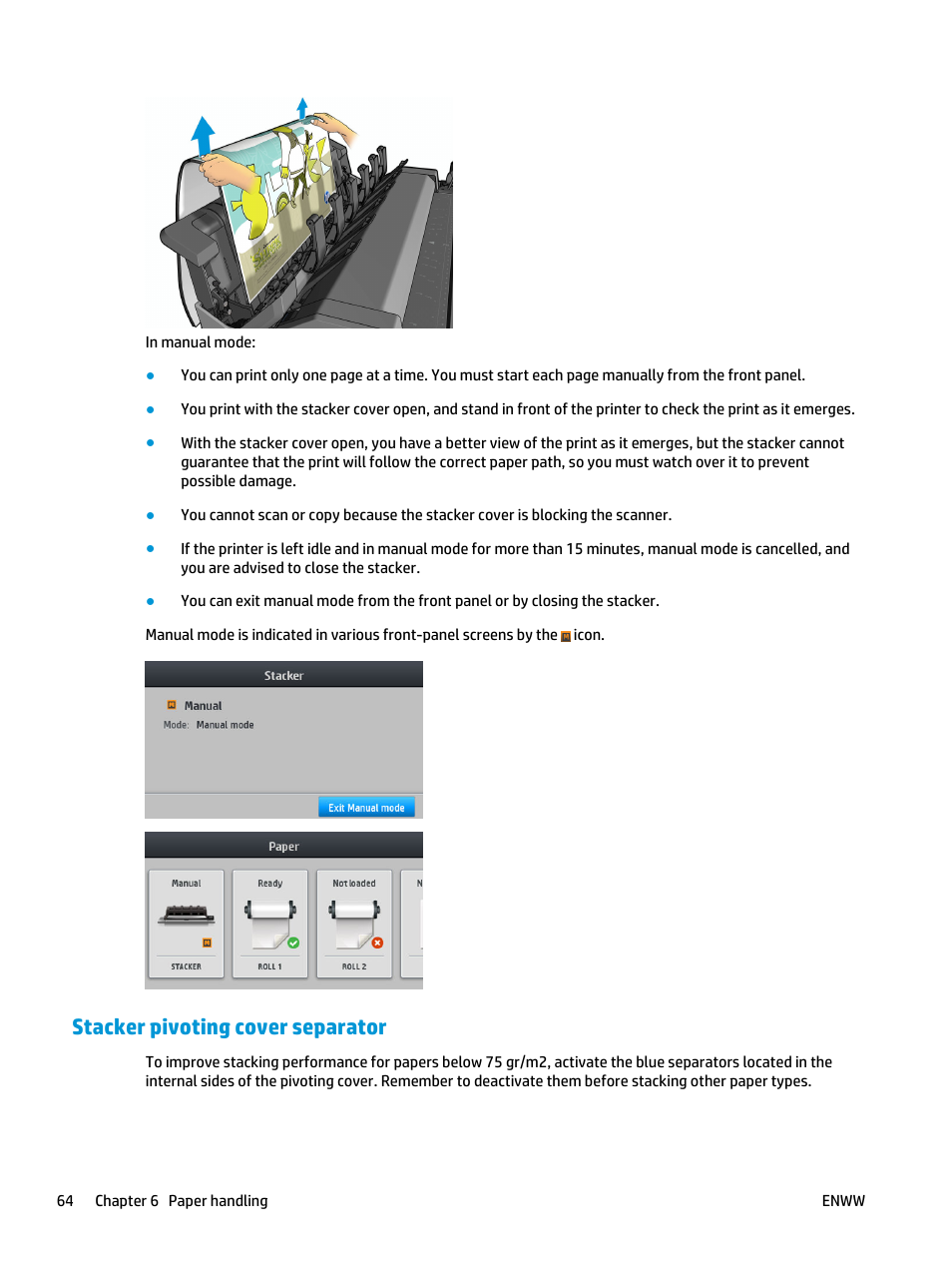 Stacker pivoting cover separator | HP Designjet T3500 Production eMFP User Manual | Page 74 / 278