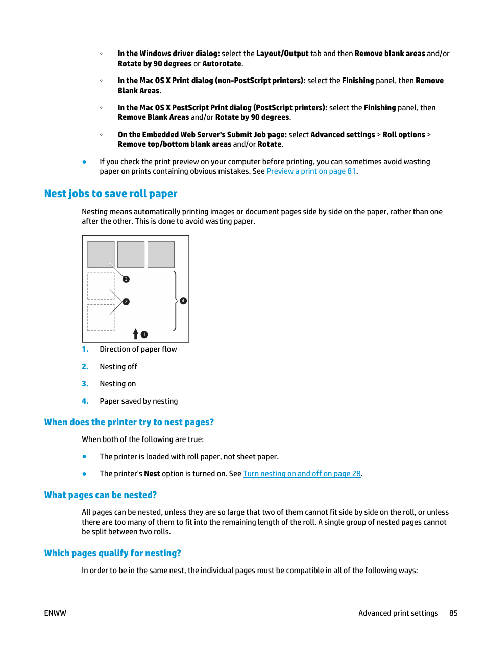 Nest jobs to save roll paper, To print crop lines with nested jobs (see | HP Designjet T3500 Production eMFP User Manual | Page 95 / 278