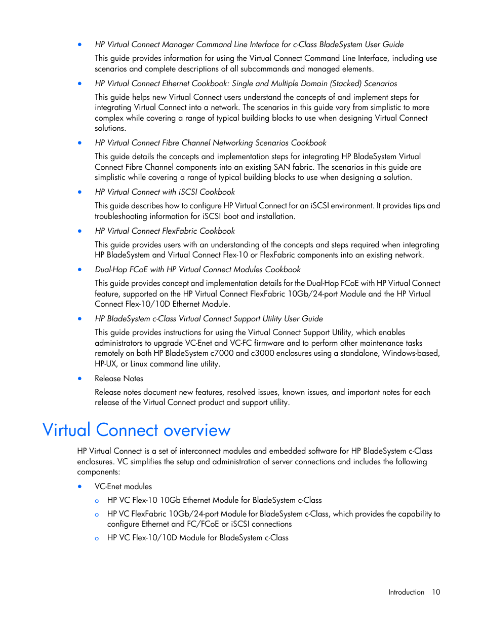 Virtual connect overview | HP Virtual Connect 4Gb Fibre Channel Module for c-Class BladeSystem User Manual | Page 10 / 308