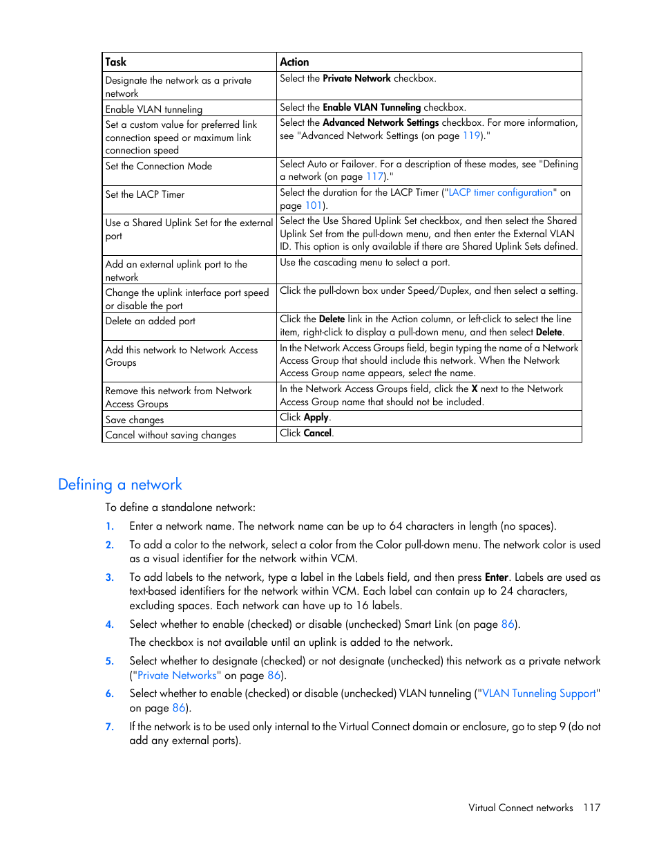 Defining a network | HP Virtual Connect 4Gb Fibre Channel Module for c-Class BladeSystem User Manual | Page 117 / 308