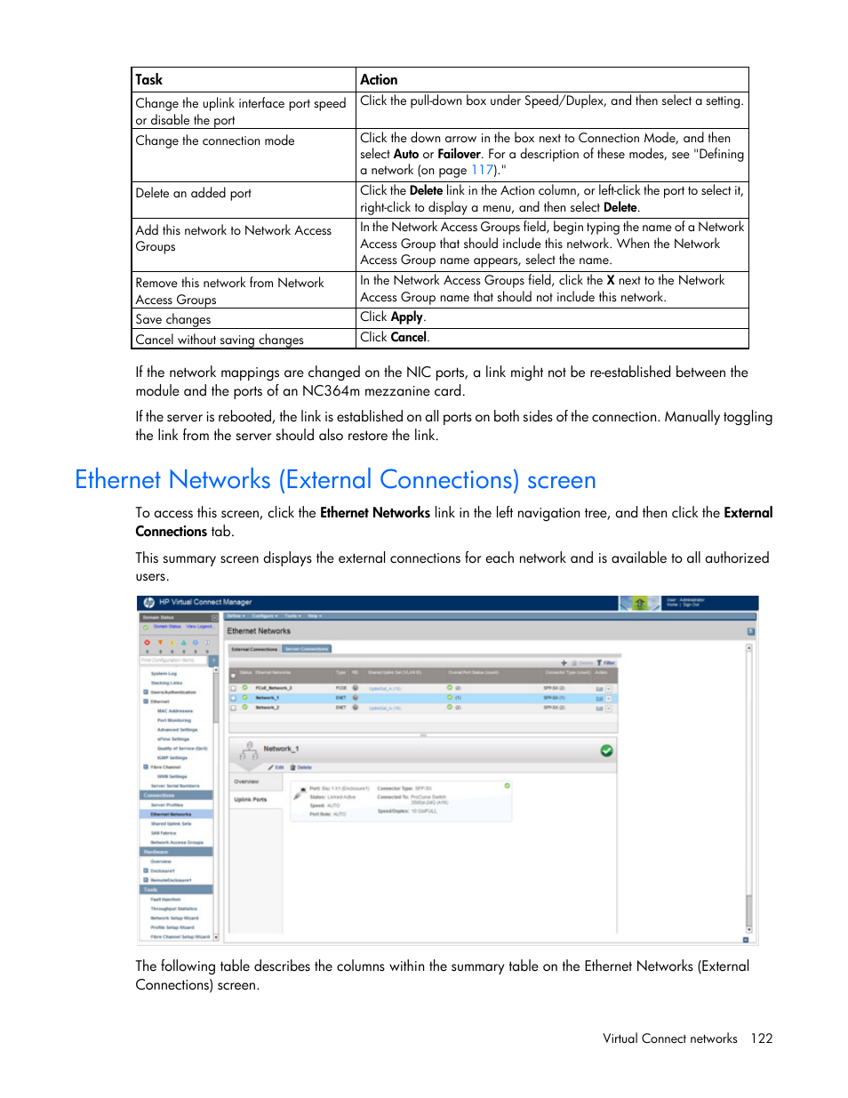 Ethernet networks (external connections) screen | HP Virtual Connect 4Gb Fibre Channel Module for c-Class BladeSystem User Manual | Page 122 / 308