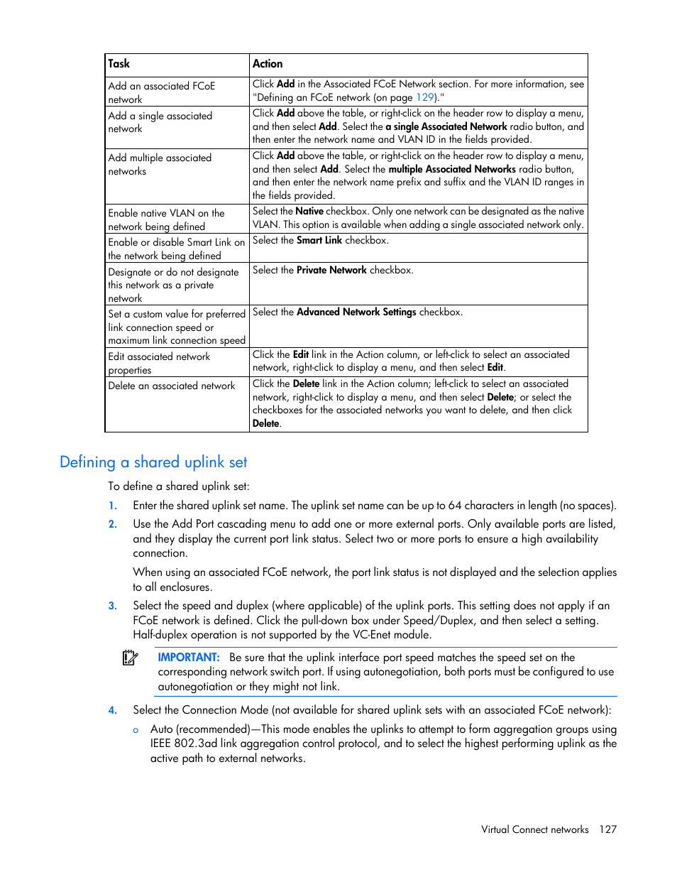 Defining a shared uplink set | HP Virtual Connect 4Gb Fibre Channel Module for c-Class BladeSystem User Manual | Page 127 / 308