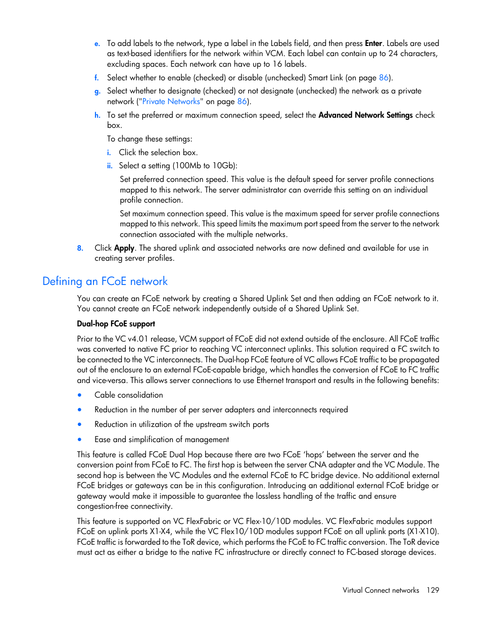 Defining an fcoe network | HP Virtual Connect 4Gb Fibre Channel Module for c-Class BladeSystem User Manual | Page 129 / 308