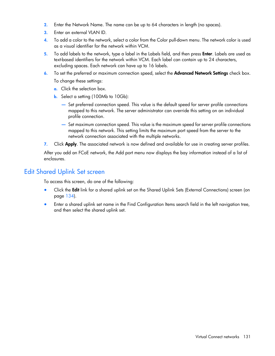 Edit shared uplink set screen | HP Virtual Connect 4Gb Fibre Channel Module for c-Class BladeSystem User Manual | Page 131 / 308