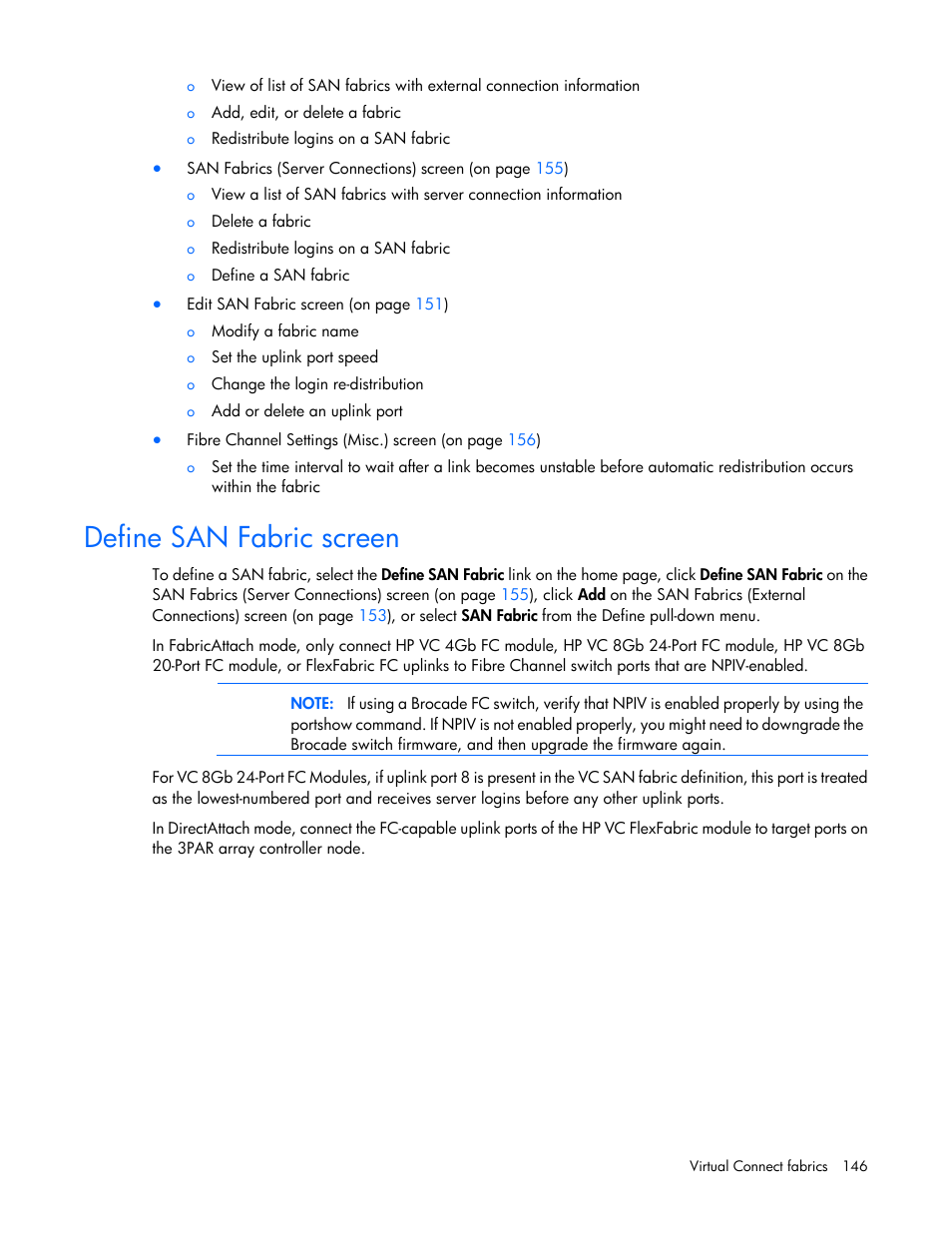 Define san fabric screen | HP Virtual Connect 4Gb Fibre Channel Module for c-Class BladeSystem User Manual | Page 146 / 308