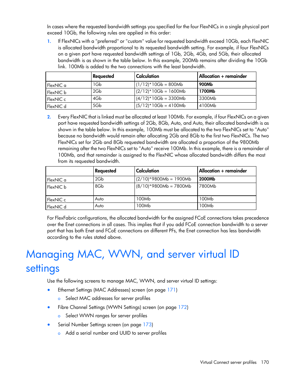 Managing mac, wwn, and server virtual id settings | HP Virtual Connect 4Gb Fibre Channel Module for c-Class BladeSystem User Manual | Page 170 / 308