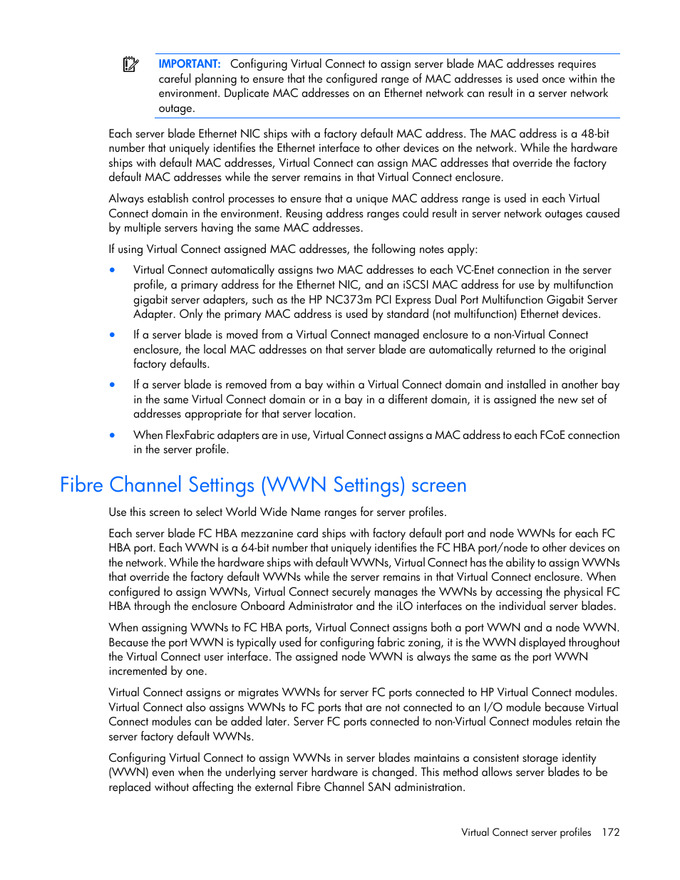 Fibre channel settings (wwn settings) screen | HP Virtual Connect 4Gb Fibre Channel Module for c-Class BladeSystem User Manual | Page 172 / 308