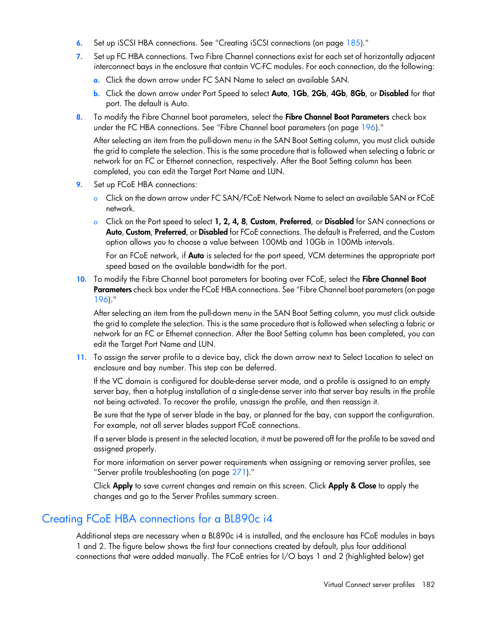 Creating fcoe hba connections for a bl890c i4 | HP Virtual Connect 4Gb Fibre Channel Module for c-Class BladeSystem User Manual | Page 182 / 308