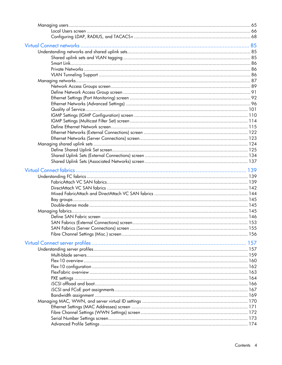 HP Virtual Connect 4Gb Fibre Channel Module for c-Class BladeSystem User Manual | Page 4 / 308