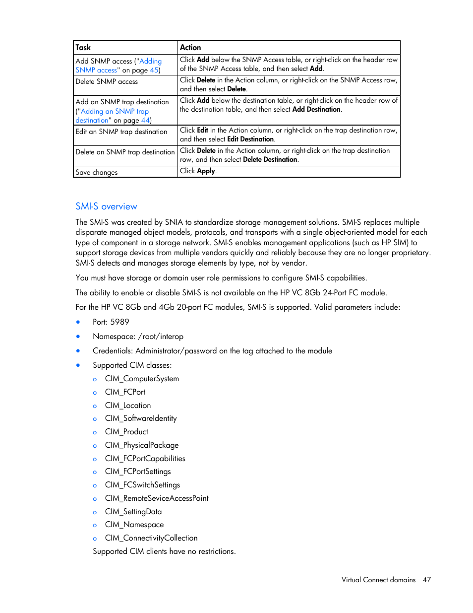 Smi-s overview | HP Virtual Connect 4Gb Fibre Channel Module for c-Class BladeSystem User Manual | Page 47 / 308