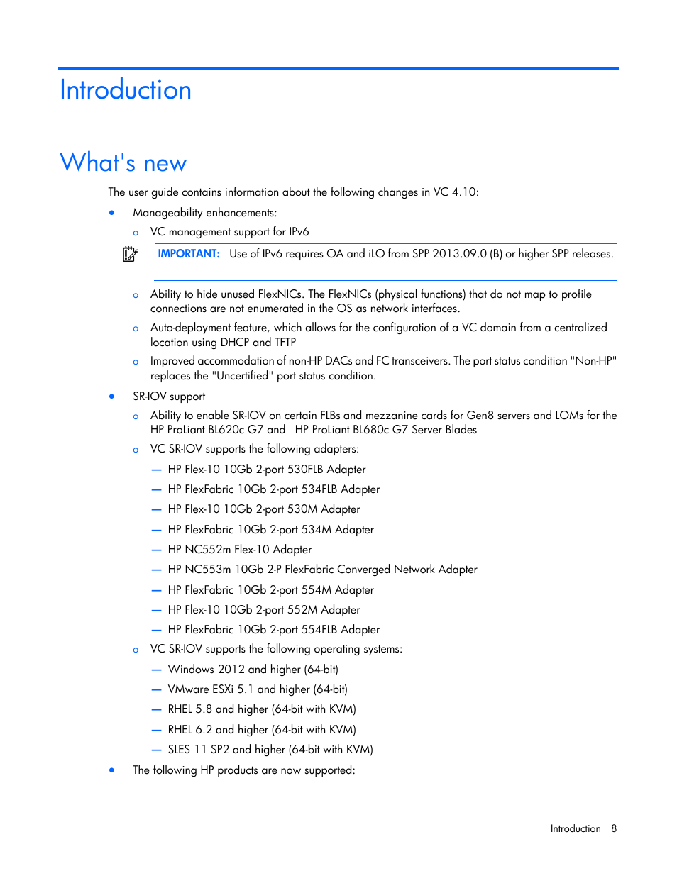 Introduction, What's new | HP Virtual Connect 4Gb Fibre Channel Module for c-Class BladeSystem User Manual | Page 8 / 308