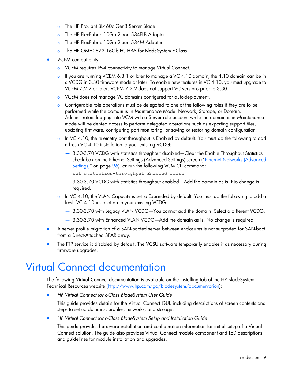 Virtual connect documentation | HP Virtual Connect 4Gb Fibre Channel Module for c-Class BladeSystem User Manual | Page 9 / 308