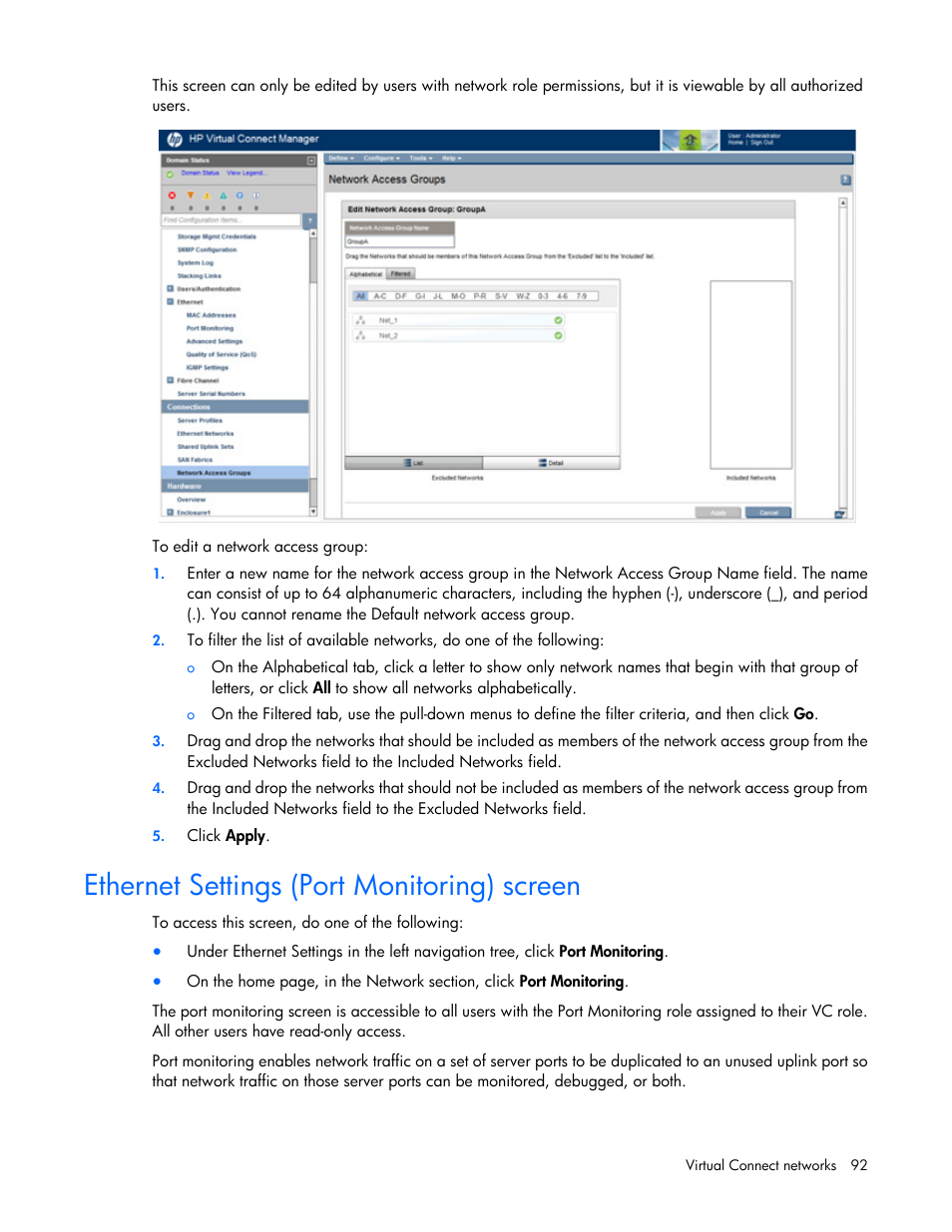 Ethernet settings (port monitoring) screen | HP Virtual Connect 4Gb Fibre Channel Module for c-Class BladeSystem User Manual | Page 92 / 308