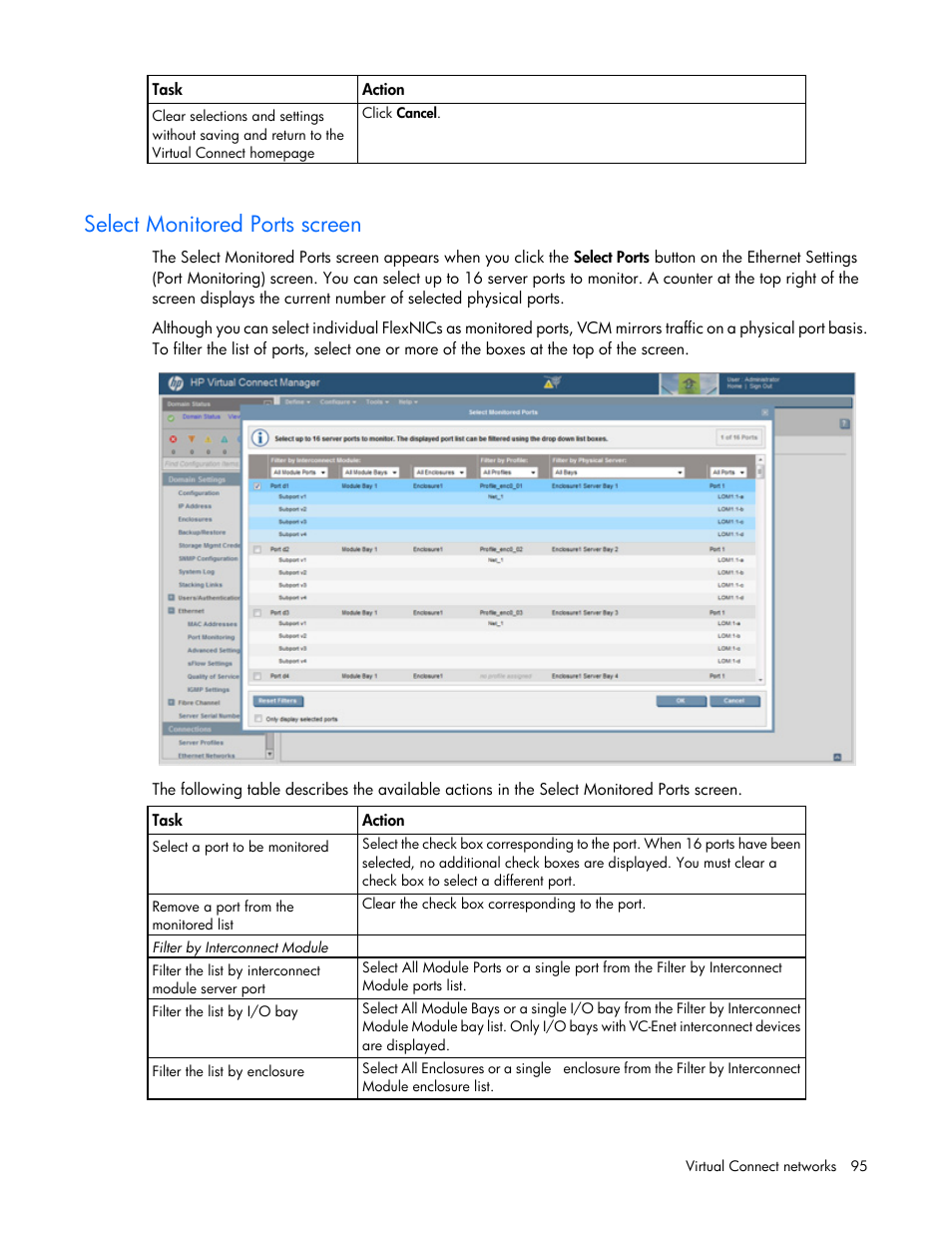 Select monitored ports screen | HP Virtual Connect 4Gb Fibre Channel Module for c-Class BladeSystem User Manual | Page 95 / 308