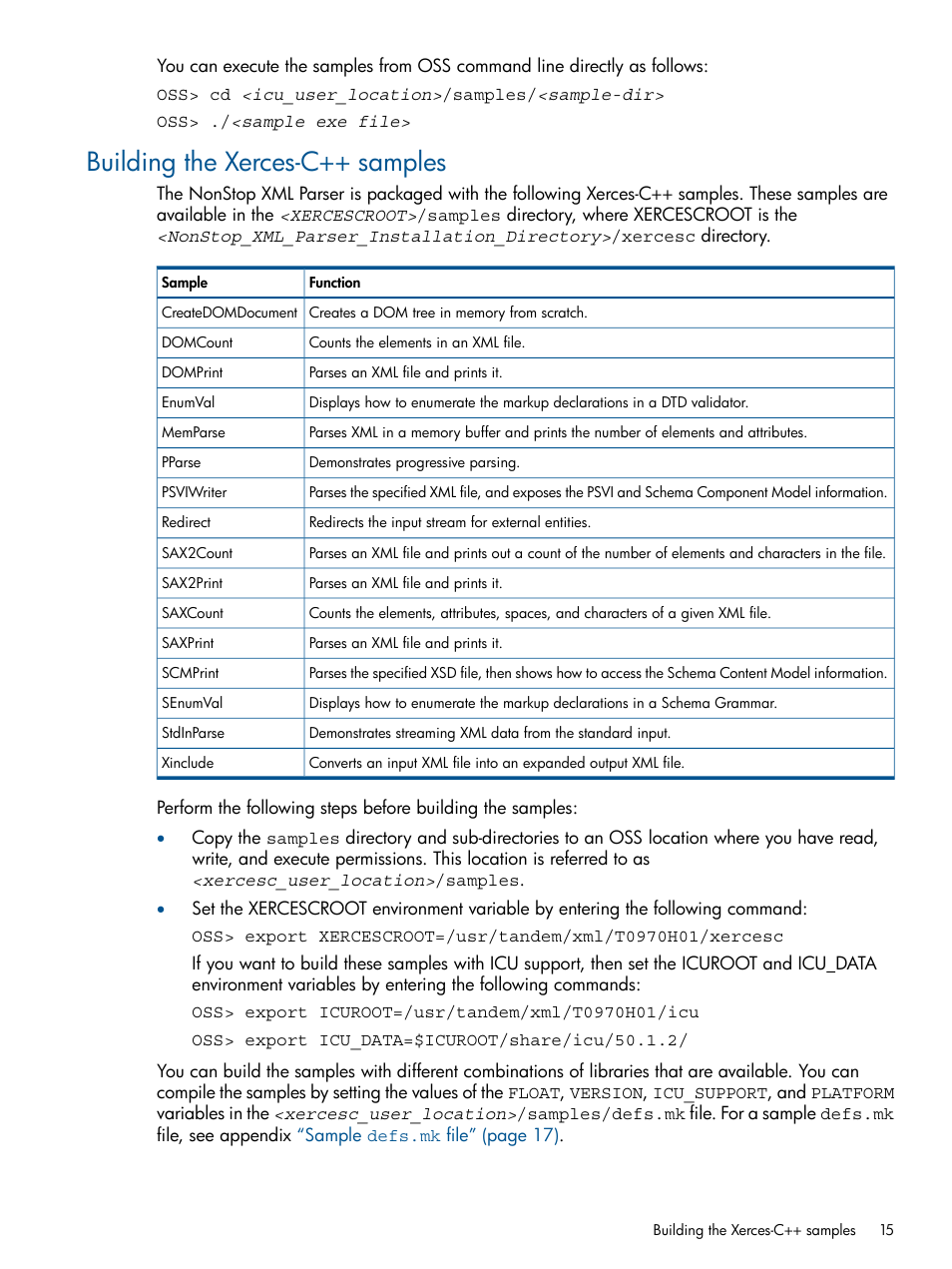 Building the xerces-c++ samples | HP Integrity NonStop H-Series User Manual | Page 15 / 19