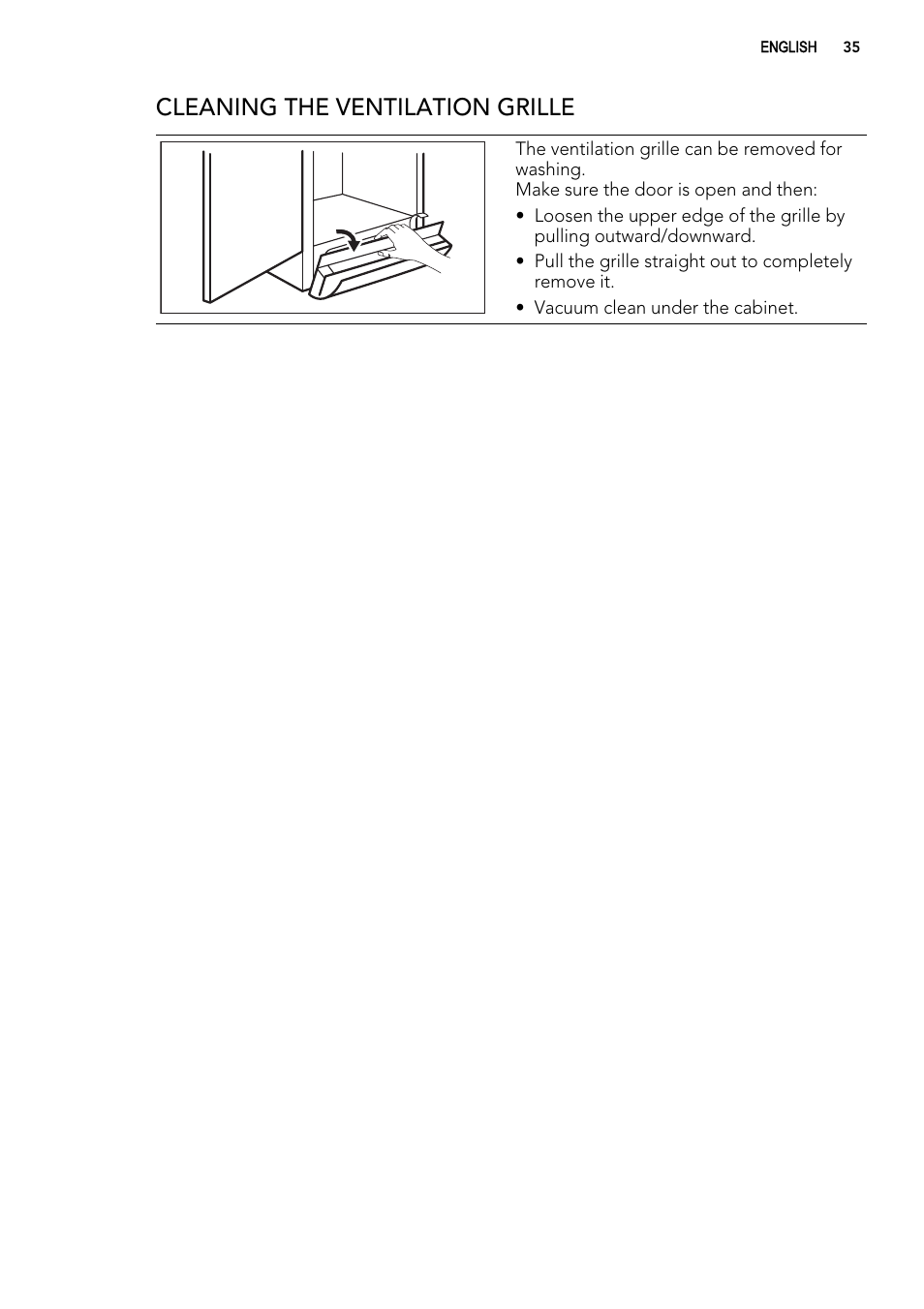 Cleaning the ventilation grille | AEG A93100GNW0 User Manual | Page 35 / 92