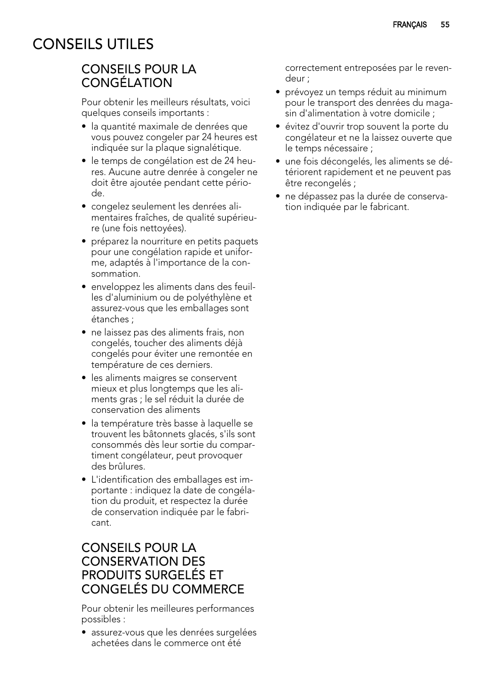 Conseils utiles, Conseils pour la congélation | AEG A93100GNW0 User Manual | Page 55 / 92