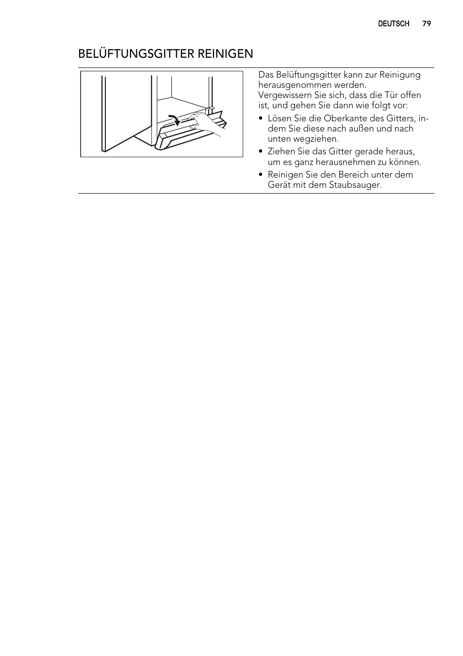 Belüftungsgitter reinigen | AEG A93100GNW0 User Manual | Page 79 / 92