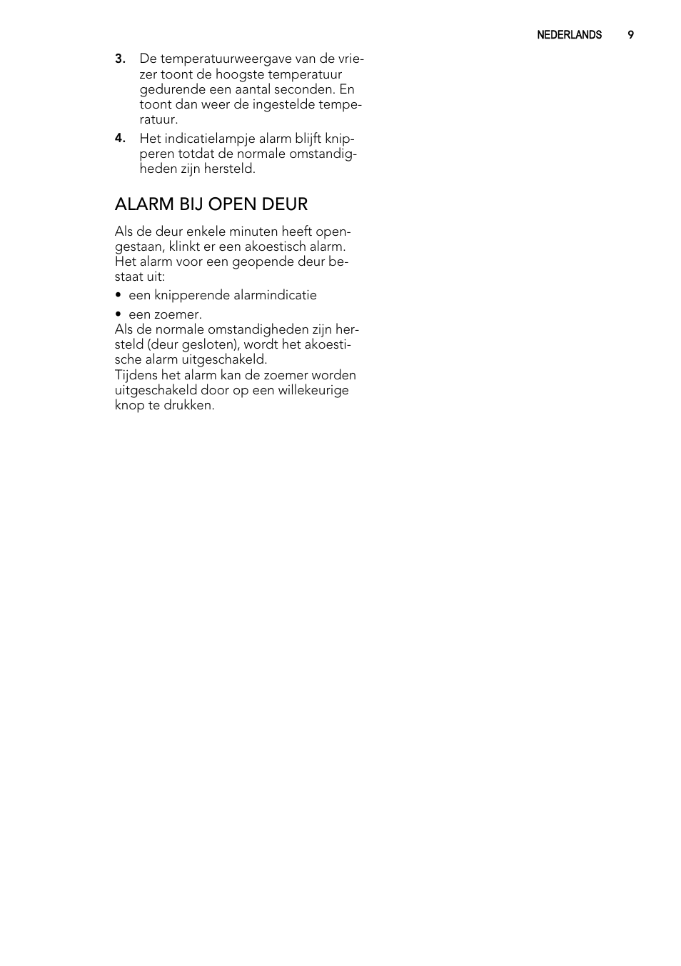 Alarm bij open deur | AEG A93100GNW0 User Manual | Page 9 / 92