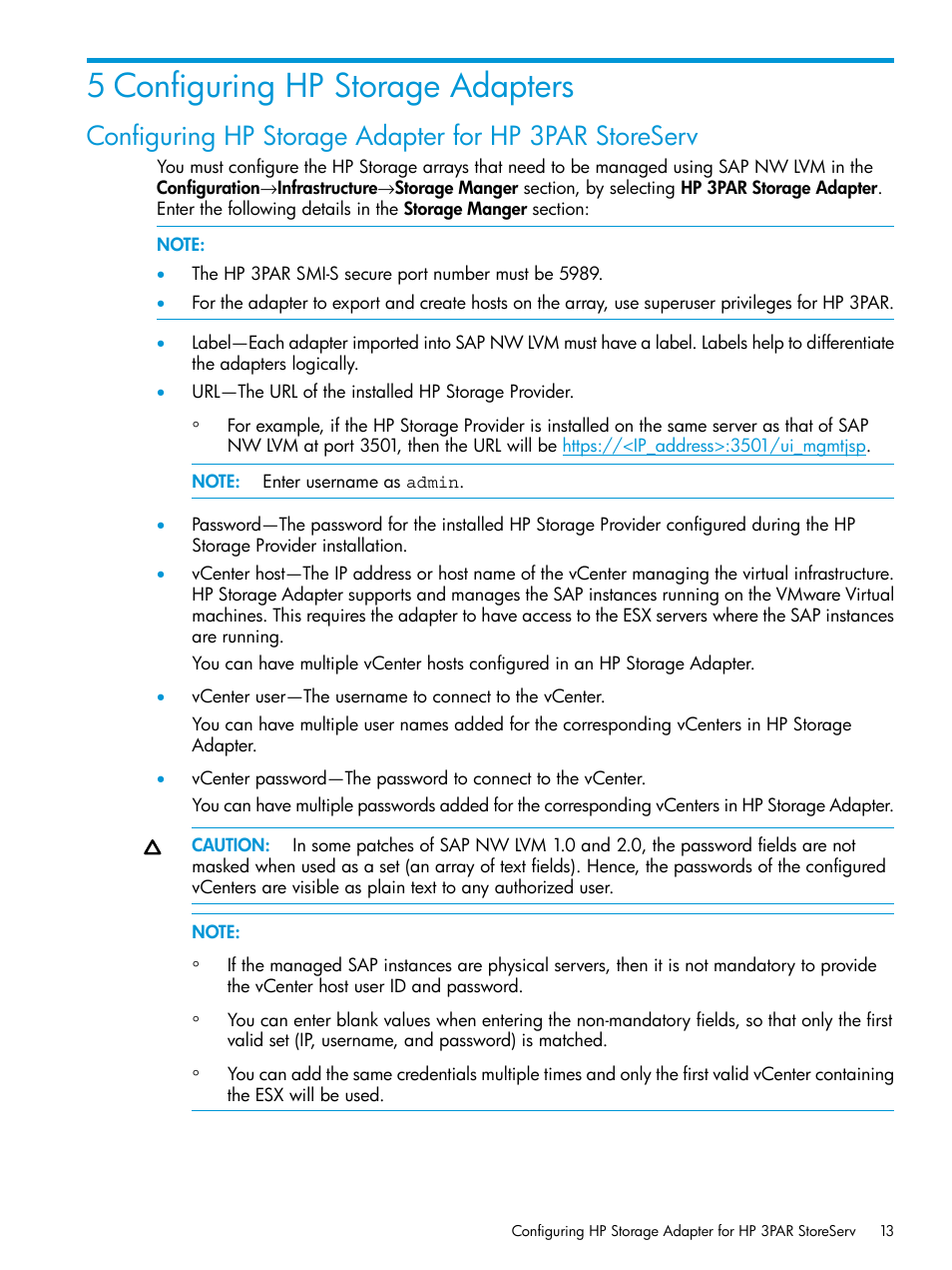 5 configuring hp storage adapters | HP Plug-in for SAP NetWeaver Landscape Virtualization Management for Storage User Manual | Page 13 / 27