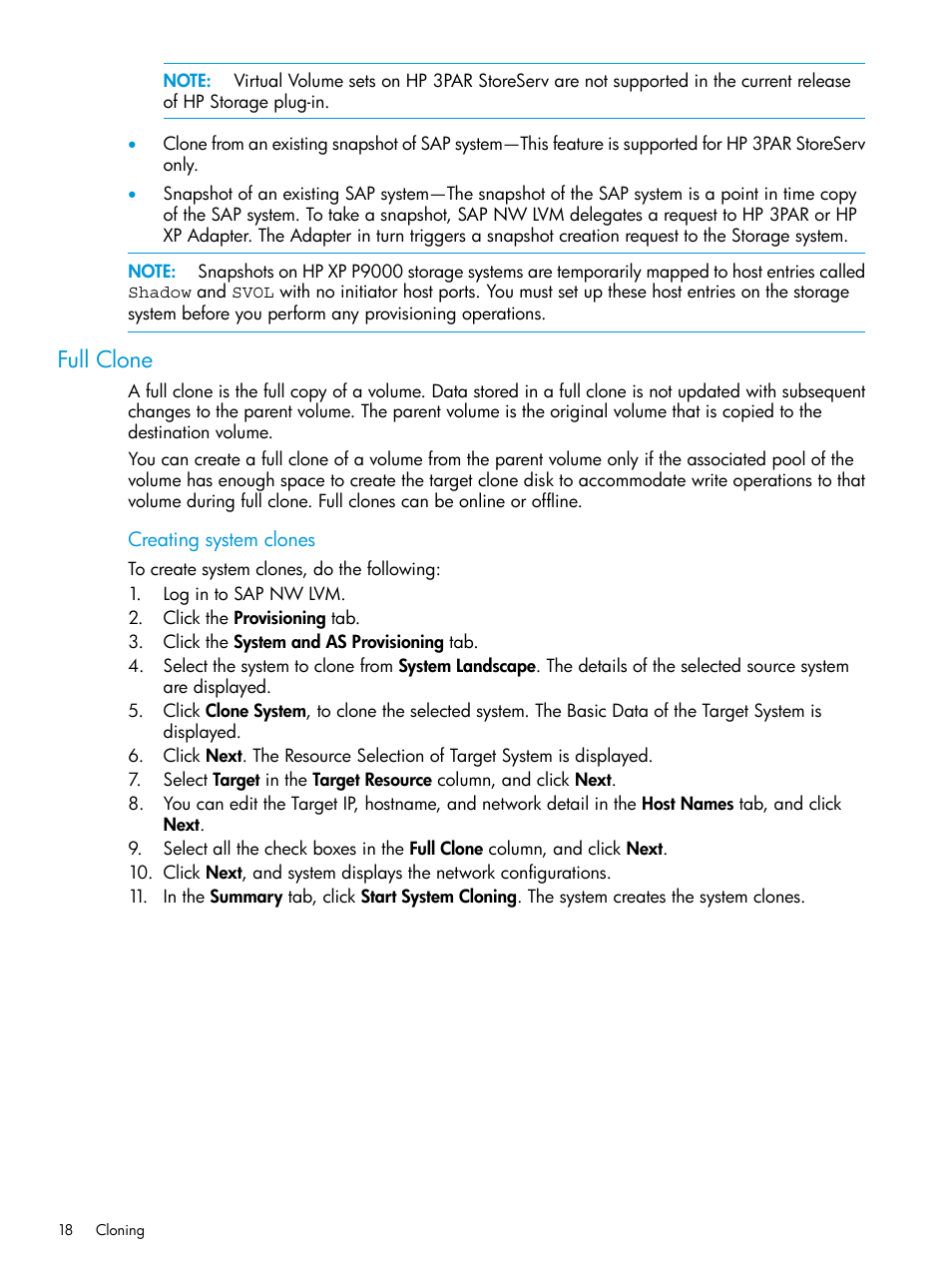 Full clone | HP Plug-in for SAP NetWeaver Landscape Virtualization Management for Storage User Manual | Page 18 / 27
