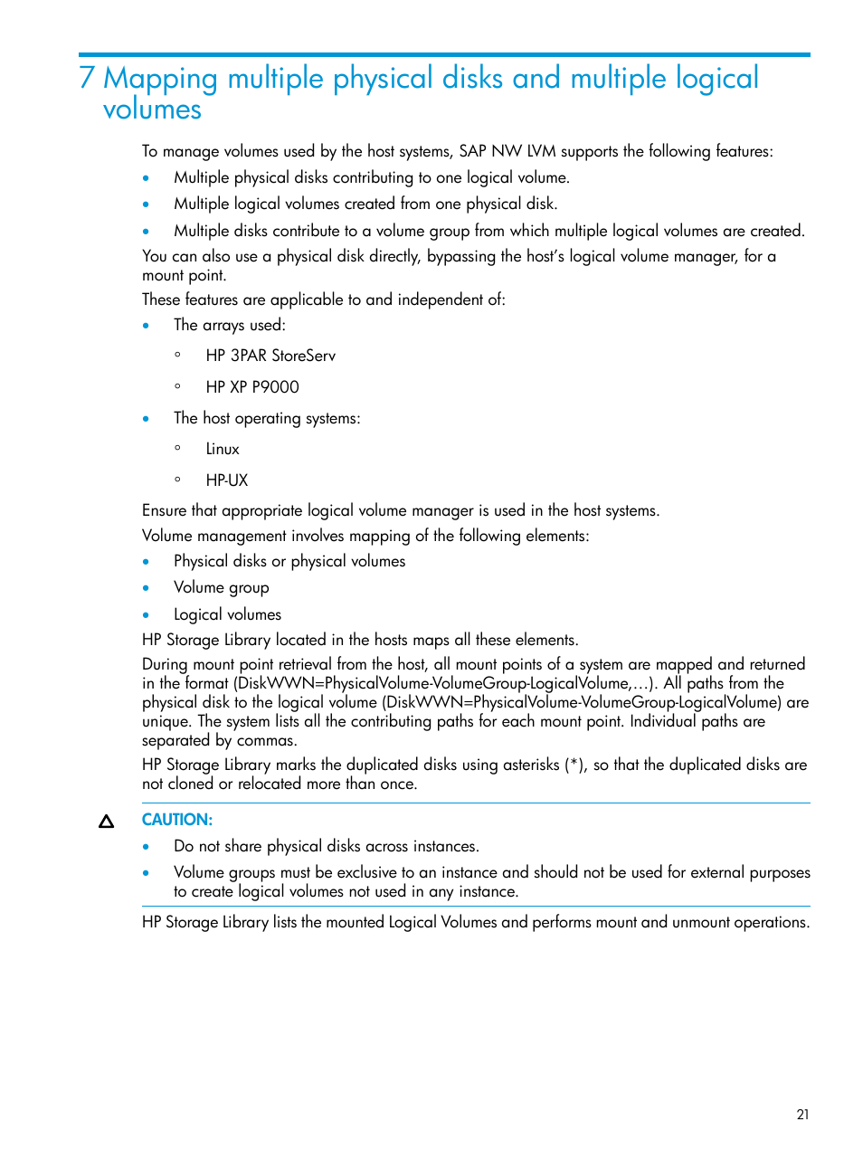 Mapping multiple physical disks, And multiple logical volumes | HP Plug-in for SAP NetWeaver Landscape Virtualization Management for Storage User Manual | Page 21 / 27