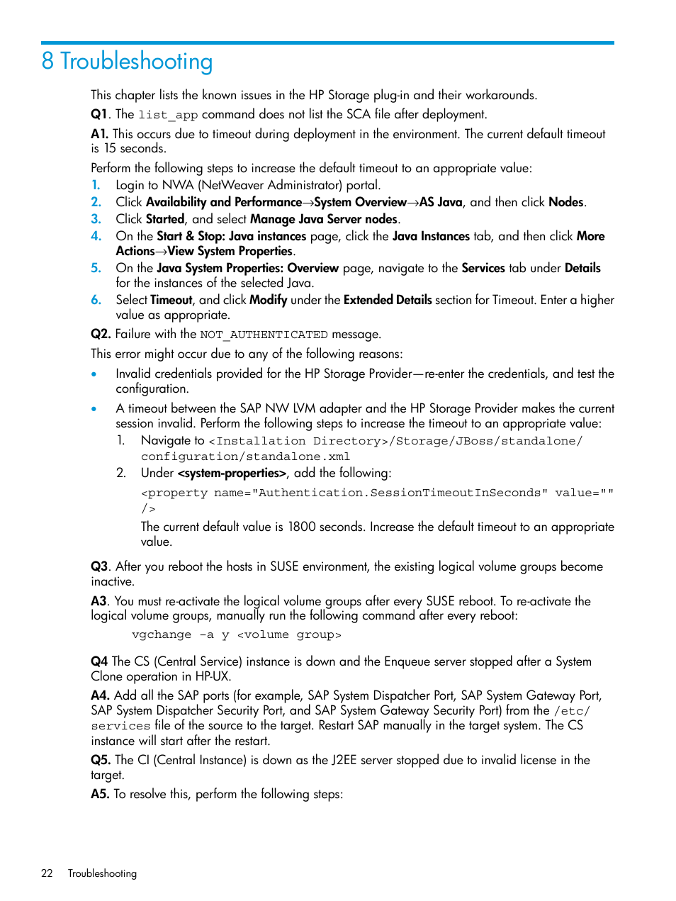 8 troubleshooting | HP Plug-in for SAP NetWeaver Landscape Virtualization Management for Storage User Manual | Page 22 / 27