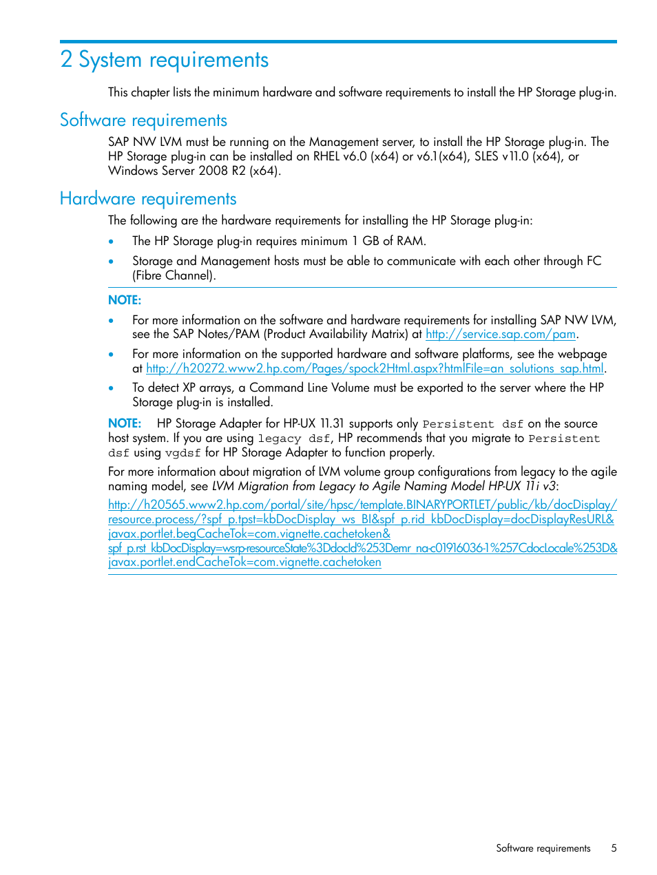 2 system requirements, Software requirements, Hardware requirements | Software requirements hardware requirements | HP Plug-in for SAP NetWeaver Landscape Virtualization Management for Storage User Manual | Page 5 / 27