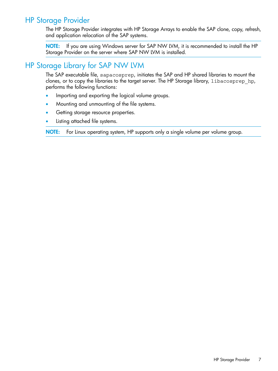 Hp storage provider, Hp storage library for sap nw lvm | HP Plug-in for SAP NetWeaver Landscape Virtualization Management for Storage User Manual | Page 7 / 27