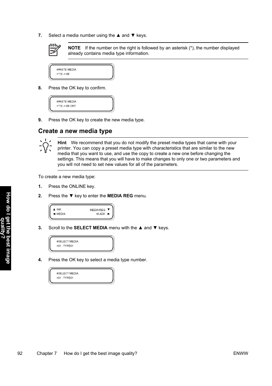 Create a new media type | HP Designjet 9000s Printer series User Manual | Page 102 / 200