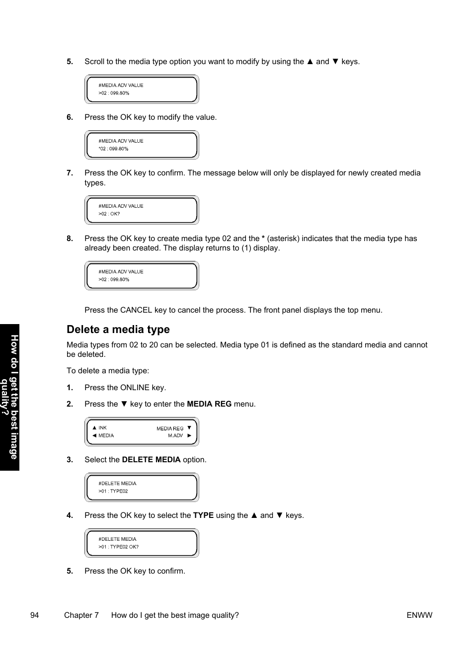 Delete a media type | HP Designjet 9000s Printer series User Manual | Page 104 / 200