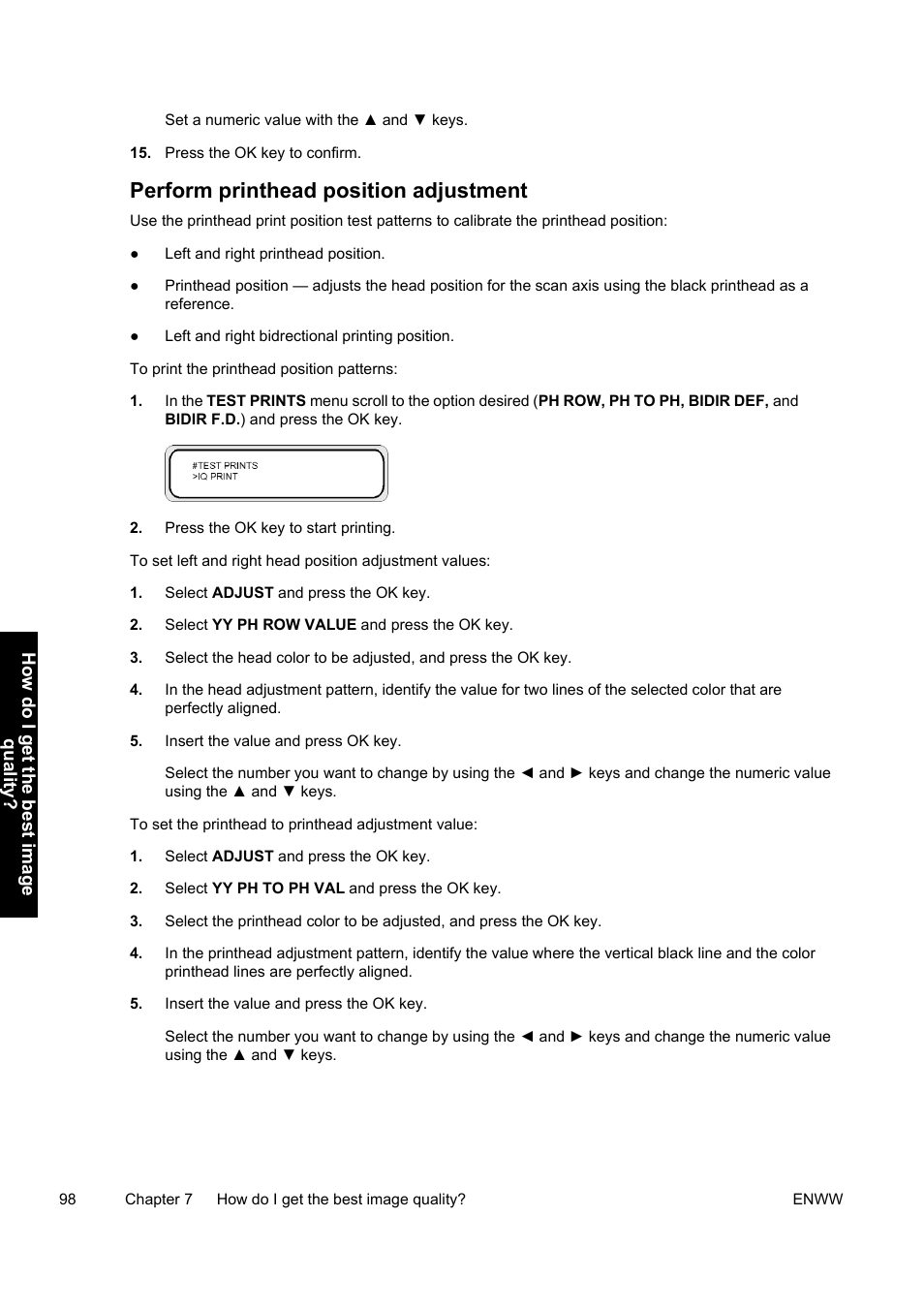 Perform printhead position adjustment | HP Designjet 9000s Printer series User Manual | Page 108 / 200