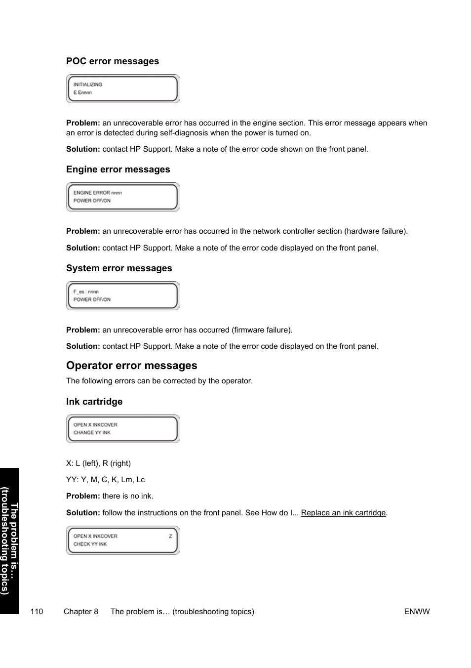 Operator error messages | HP Designjet 9000s Printer series User Manual | Page 120 / 200