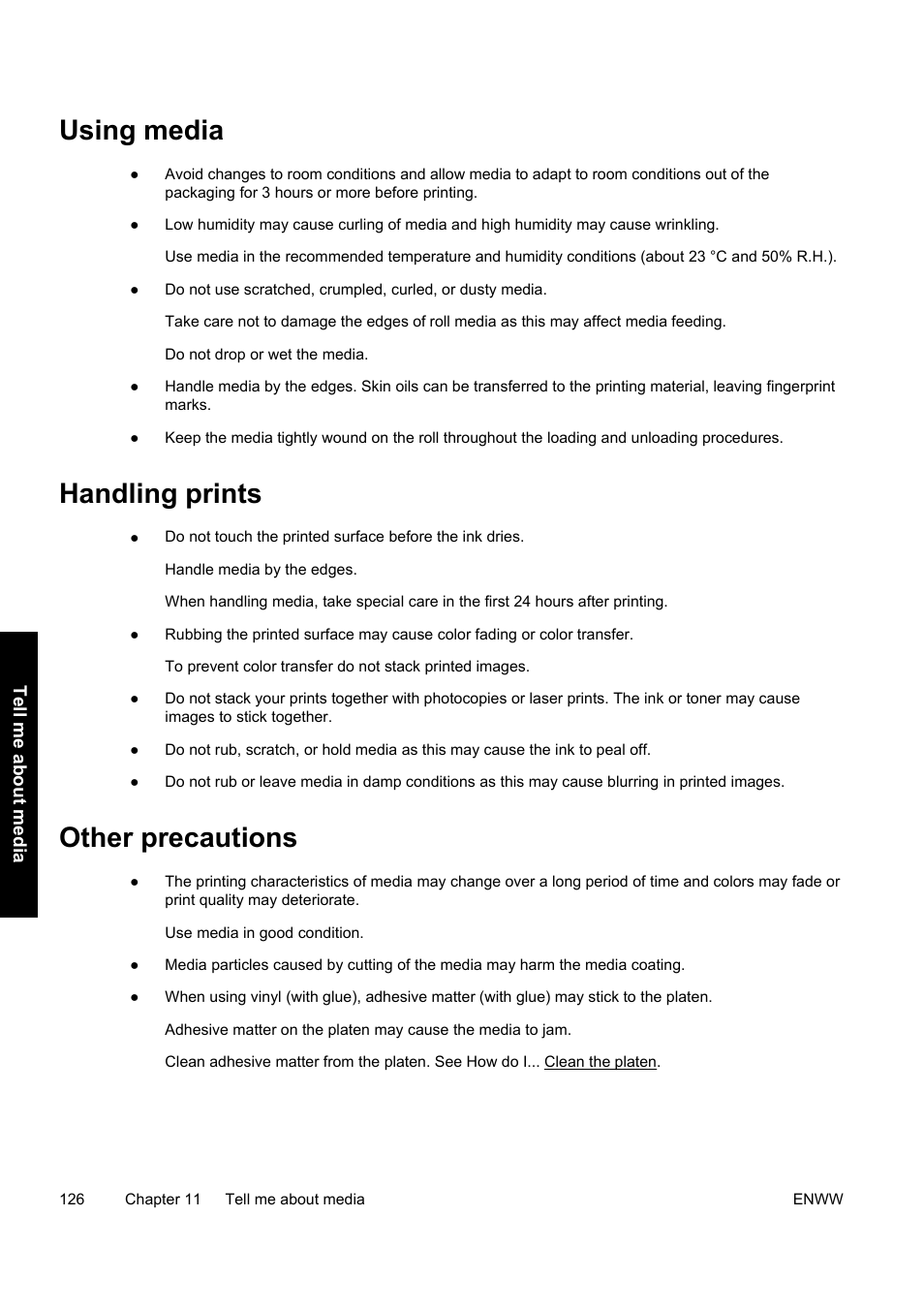 Using media, Handling prints, Other precautions | HP Designjet 9000s Printer series User Manual | Page 136 / 200