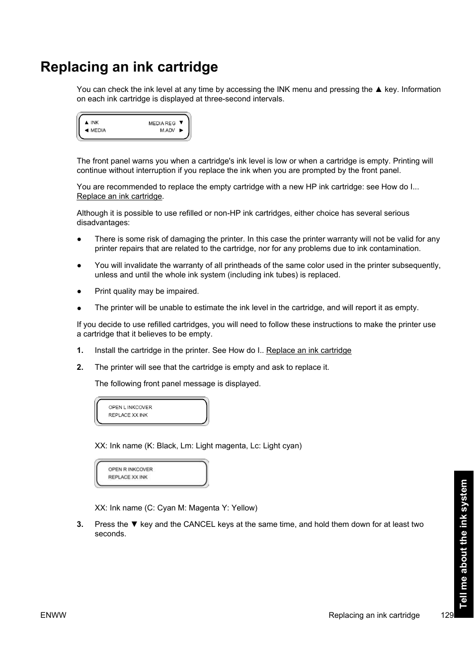 Replacing an ink cartridge | HP Designjet 9000s Printer series User Manual | Page 139 / 200